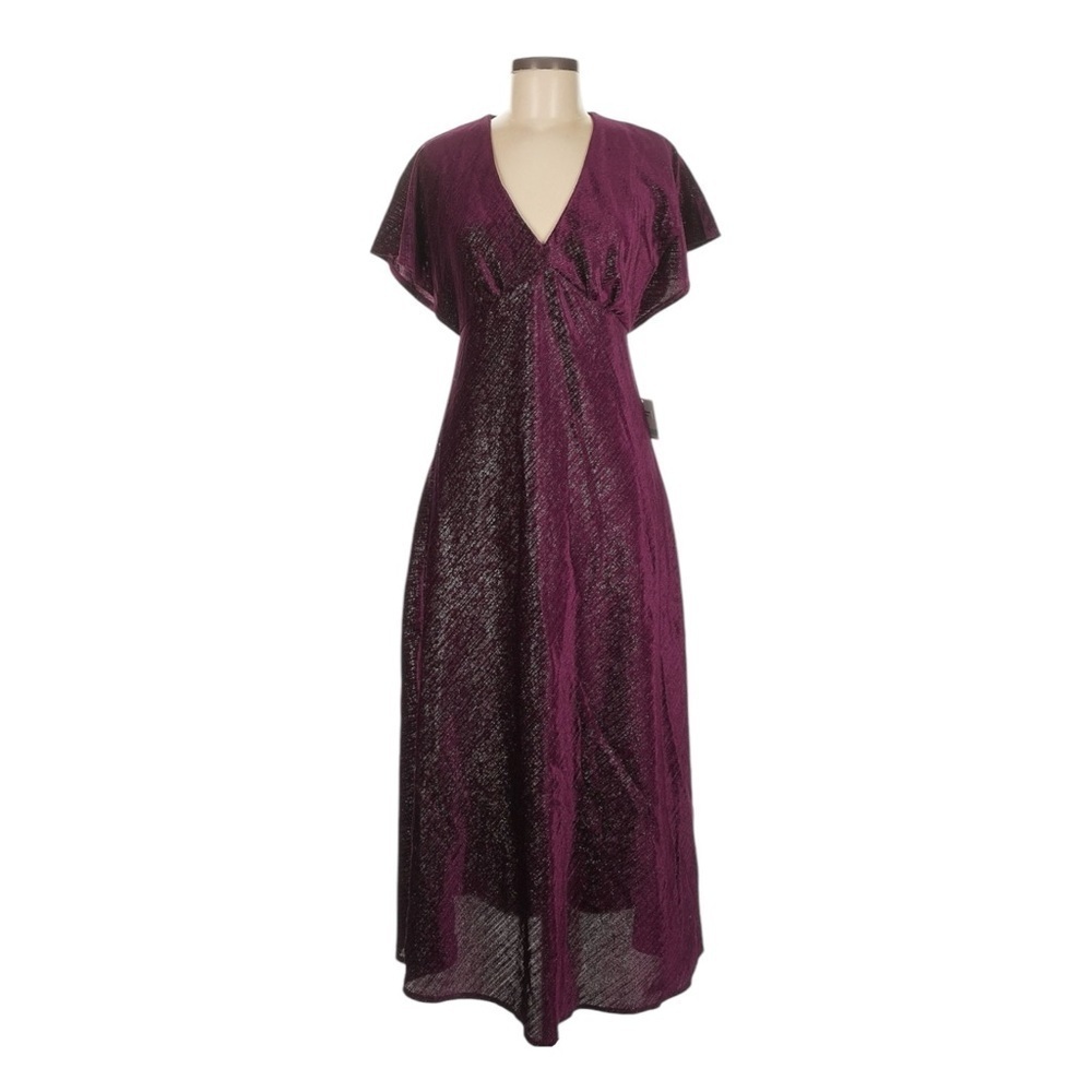 Taylor Velvet Shimmer Maxi Dress Size 8 NWT Empire Waist V-Neck Plum